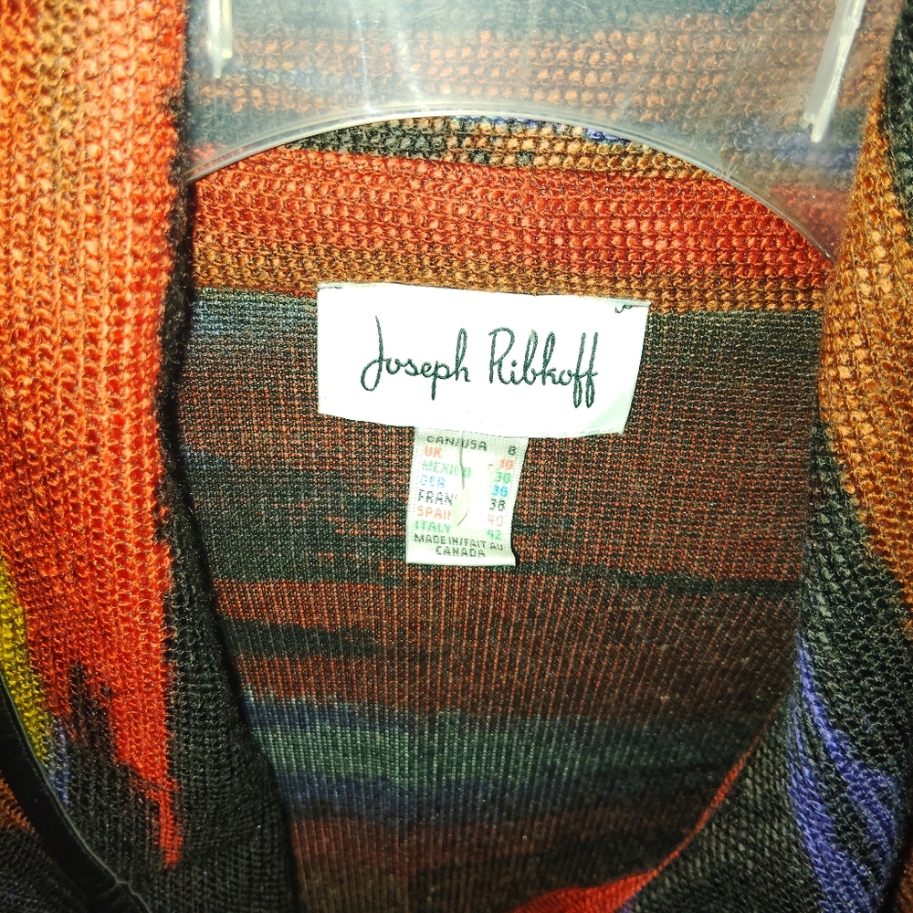 JOSEPH RIBKOFF 90's Watercolor Striped Shawl Sweater - Size 8 - Picture 5 of 7
